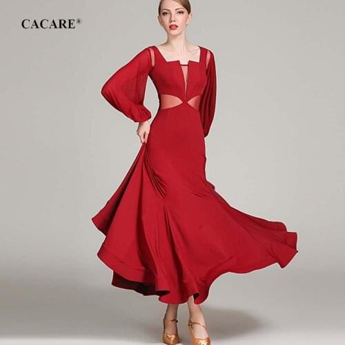 CACARE Elegant Ballroom Dance Competition Dresses Tango Waltz Dress Flamenco Standard Dance Dresses D0681 Big Ruffled Hem