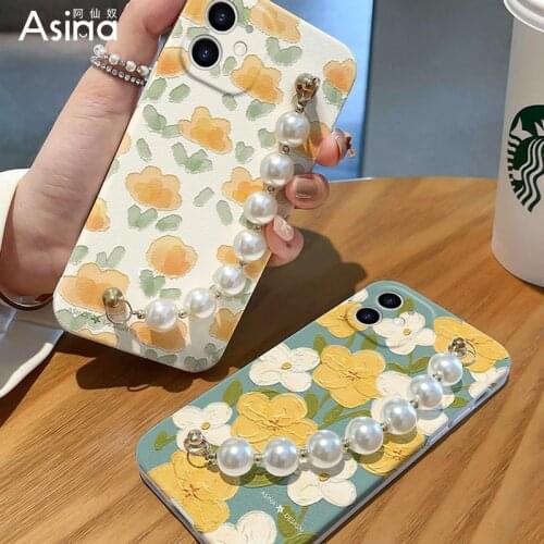 ASINA Imitation Lambskin Case For iPhone 12 Pro Max/11 Silicone Edge Fashion Cover with Pearl Chain For iPhone Xr Anti-drop 7/8P