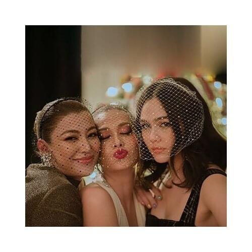 White Black Face Veils Bridal Net Birdcage Large-Hole Charming Billing Drill Wedding Hair Accessories For Party