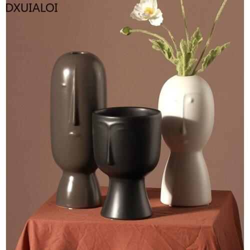 Nordic minimalist creative matte ceramic vase decoration dried flower art face flower living room home soft decoration DXUIALOI