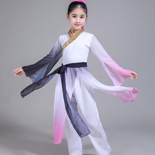 Childrens Zither Dance Costume Classical Elegance Traditional National Oriental Dancer Wear Girls Hanfu Costume Suit for Stage