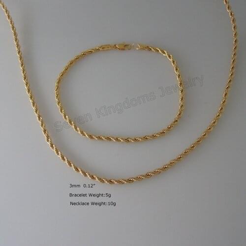 Foromance YELLOW GOLD GP OVERLAY ELEGANT 10g / 5g TWIST TIGHT ROPE CHAIN 18" NECKLACE & 8.1" BRACELET SET
