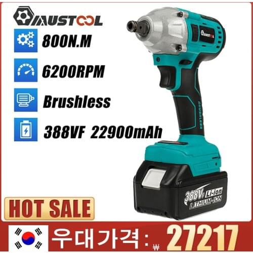 MUSTOOL 800N.m Brushless Electric Impact Wrench 1/2 Sokect Cordless Wrench Screwdriver Power Tools for Makita 18V Battery