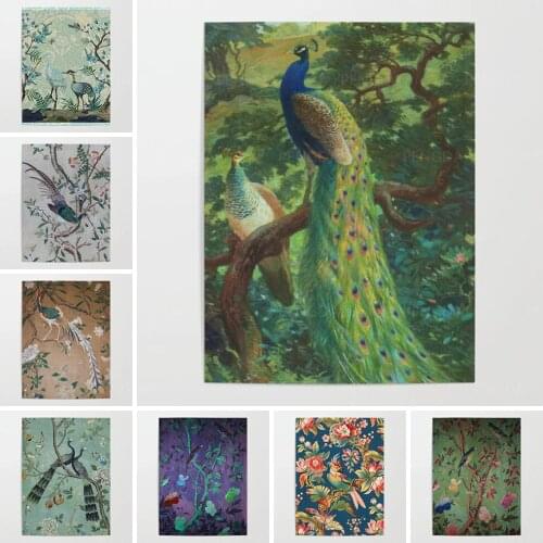 HD Prints Canvas Wall Artwork Vintage Flower Painting Modular Pictures Home Decoration Poster Peacock Living Room No Framework