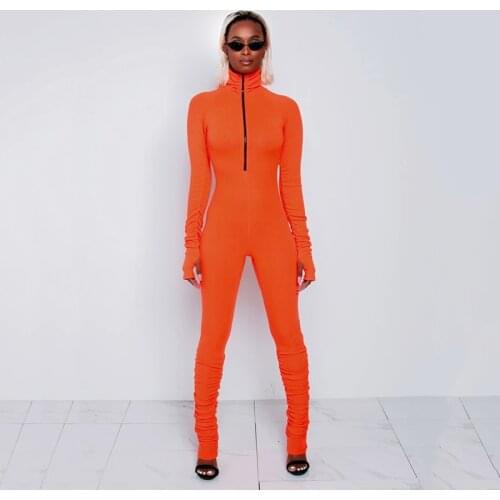 Elegant Long Womens White Jumpsuit Casual Overalls Turtleneck Long Sleeve Sexy Skinny Ladies Long Pants Jumpsuit Plus Size Black