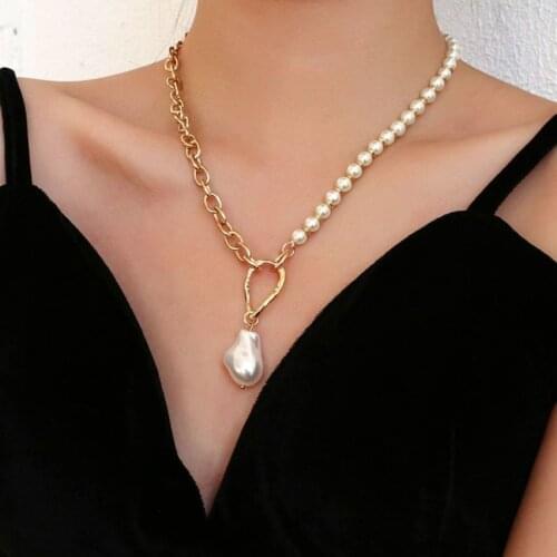 Lifefontier Retro Luxury Baroque Pearls Beads Link Chains Necklace for Women Irregular Pearl Pendant Necklaces Wedding Jewelry