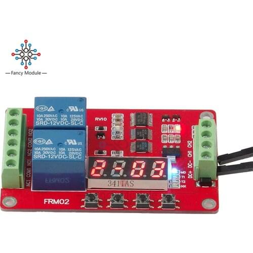 DC 5V/12V/24V 10A 2 Channel Multifunctional Relay Module Cycle Delay Timer Switch Self-Locking Programmable Relay Module /w LED
