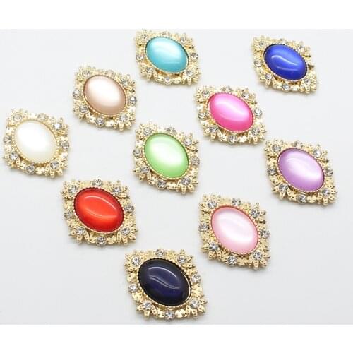 Fashionable Alloy Buttons, 10Pcs / Lot, 32 * 25MM Cat Eyes Embellished With Decorative Rhinestone Buttons, Handmade Crafts