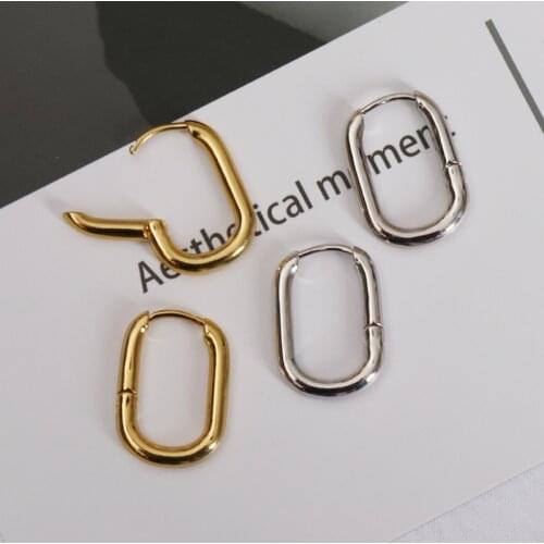 Trendy Hip Hop Gold Silver Color Hoop Earrings O Shaped Hoops Oval Brass Earrings For Women Street Simple Style Jewelry 2021