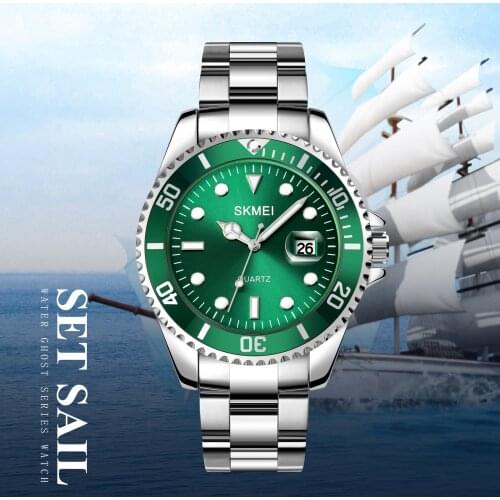 Fashion Steel Quartz Watch Business Style Mens Watches Date Disply Luminous Pointer Clock Luxury Brand SKMEI Man Wristwatch