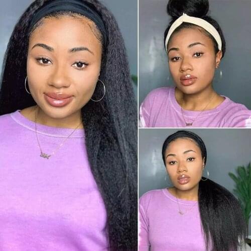 Malaysian Human Hair Headband Wigs For Black Women Kinky Straight Human Hair Wig Glueless Full Machine Made Wig With Headband