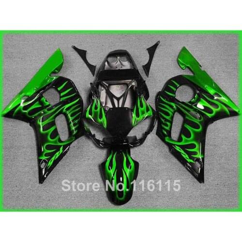 Full fairing kit for YAMAHA R6 1998 1999 2000 2001 2002 R6 green flames black YZF R6 fairings set 98-01 02 #3280