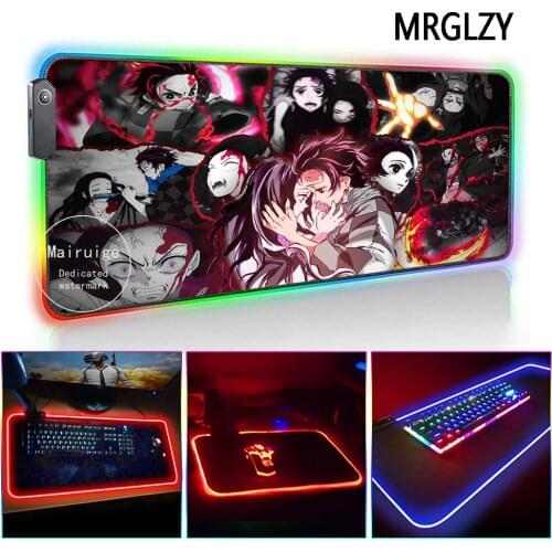 MRGLZY Hot Anime Kimetsu No Yaiba Nezuko LED Light RGB Gamer XXL Large Mouse Pad DeskMat Gaming Accessories for Laptop Keyboard