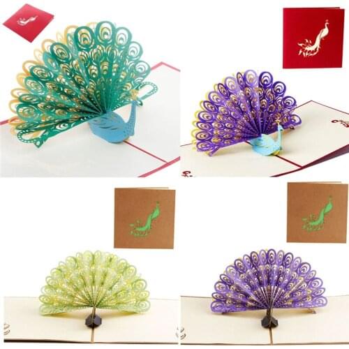 Postcard 3D Pop Up Greeting Card Handmade Peacock Birthday Easter Anniversary Day Thanks