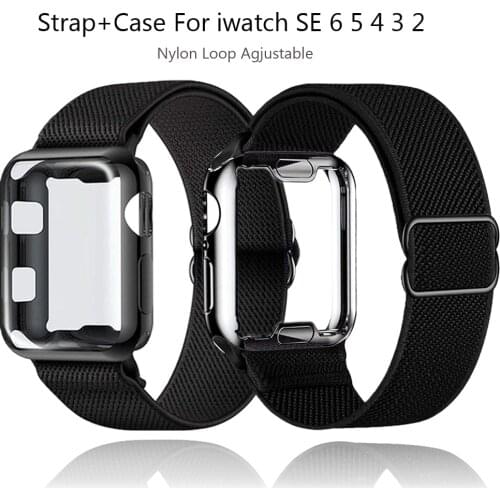 Solo Loop Strap+Case For Apple Watch Band 40mm 44mm 42mm 38mm Elastic Nylon bracelet for iWatch series Se 6 5 4 3 2 accessories