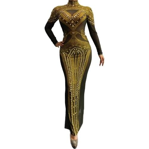 Luxury Rhinestone Dresses for Women Mesh Dress Female Singer Dancer Stage Costumes Nightclub Celebrate Party Performance Clothes