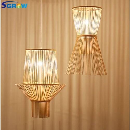 SGROW Hand Made Bamboo Pendant Lights with E27 Bulb Indoor Lighting Fixtures for Dinning Room Loft Hanging Lamp Light Lampara