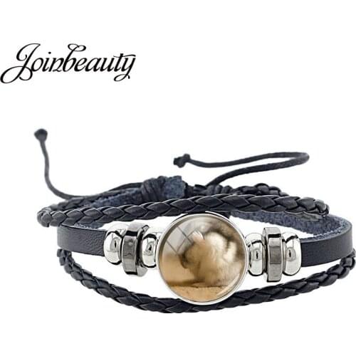 JOINBEAUTY Cute Animal Hamster Chinchilla Charm Multilayer PU Leather Bracelet Vintage Unisex Braided Women&Men Bracelet QF517