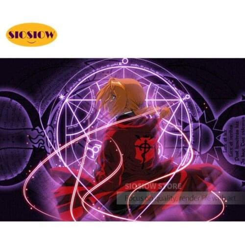 SIOSIOW Diy Fullmetal Alchemist Poster Diamond Embroidery Edward Diamond Painting Japanese Anime Cross Stitch Decor Bedroom Wall