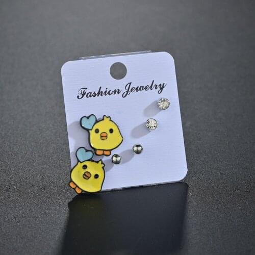 Super Cute Yellow Chick Earrings Cartoon Candy Color Ear Studs For Women Girls Jewelry Earring set Party Accessories