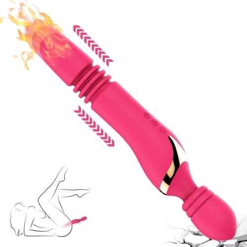 Heating Telescopic Vibrator Double Motor G-spot Clitoral Stimulator Silicone Dildo Female Masturbator Adult Sex Toys for Woman
