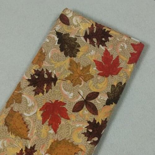 Garceful Glitter Gold Stamping Autumn Maple Leaf Printed Cotton Fabric 50x105cm Leaves Fabric Patchwork Cloth Bag Party Home Dec