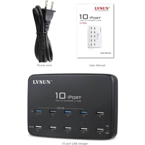 UDOLI 60W 10 Port High Speed Desktop USB Wall Charger Power Adapter USB 2.0 HUB for Tablet iPhone 6 iPad 4 Samsung S5