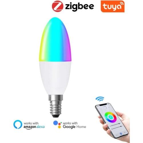 Tuya Zigbee 3.0 Smart Home LED Bulb Light Lamp 5W RGBCW E14 RGB For Philips Smart Life Alexa Google Assistant Smartthings