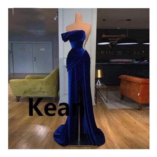 Velour High Slit Evening Dress Strapless Mermaid Special Occasion Dress Islamic Dubai Kaftan Saudi Arabic Prom Dress