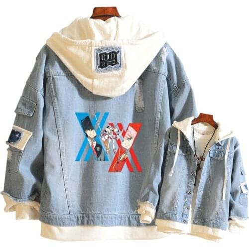 DARLING in the FRANXX Layered Denim Jacket Anime Hoodies Autumn Coats Oversized Sweatshirt Women Jeans Jacket Unisex Streetwear