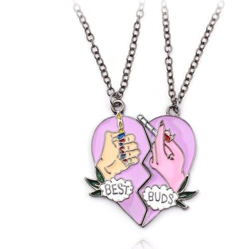 Colorful Love Heart Puzzle Pendant Necklace Cigarette Lighter Best Buds Necklace For Men Women Friend Forever BBF Jewelry Gift