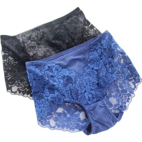 RUIN High waist underwear womens lace sexy mesh thin perspective hips abdomen large size cotton seamless briefs