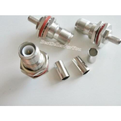 1Pcs RP-TNC Female Bulkhead Crimp RG58 RG142 LMR195 RG400 Cable Straight Connector