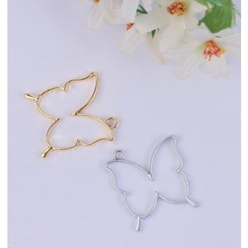 10 pcs/lot Butterfly Magic mirror Metal Frame Pendant Gold Charm Bezel Setting Cabochon Setting UV Resin Charm