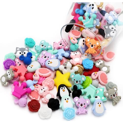 Joepada 10pcs Silicone Beads Food Grade Koala Raccoon Teethers Animal BPA Free Baby Teething Toy DIY Pacifier Chain Accessories