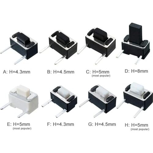 200pcs/lot 3*6*4.3/4.5/5/8mm Side 2-pin Push Button Switch 3x6x5mm Tact Switch