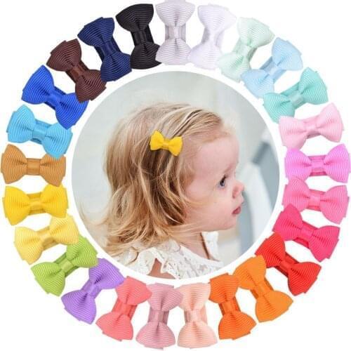 200pc/lot Mini 1.2inch Baby Girl Solid Bow Hair Bow With Fully Wrapped Hair Clip Safety Alligator clip Kids Hair Accessories