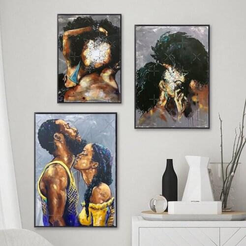 African Art Lover Woman Canvas Painting Abstract Kiss Love Poster and Prints Figure Wall Pictures Painting for Living Room Decor
