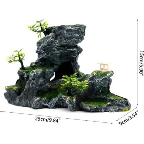 Resin Rockery Aquarium Decoration Accessories Artificial Mountain Hill View Rock Decorating Ornament for Fish Tank