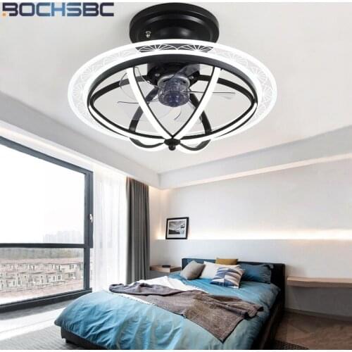BOCHSBC Nordic LED Ceiling Fan Lights 68W Silence Remote Black Fans Hanging Lamps for Bedroom Living Dining Childrens Room