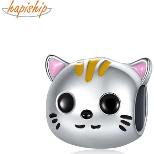 Hapiship 2020 Original Daisy Fashion Sweet Cartoon Animal Cat Charm Beads Fit Charm Bracelet Female DIY Jewelry Making CZ047