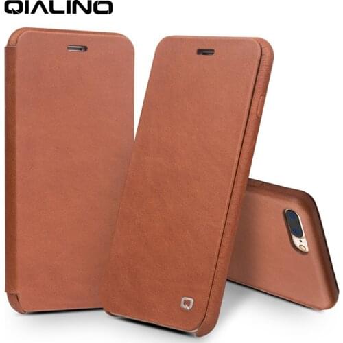 QIALINO Case for iPhone 7 plus Luxury Genuine Leather Flip Folio Opening Cover in Curved Design with Hidden Magnetic Snap cover