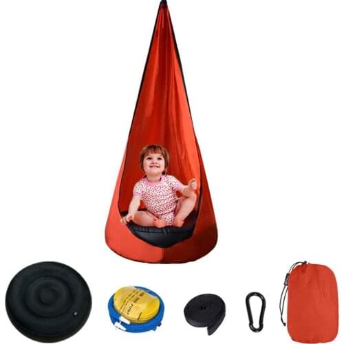 Children Portable Hammock Kids Pod Swing with Inflatable Seat Hanging Swing Chair Outdoor Recreational Camping/Indoor/Garden