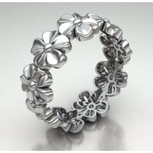 FDLK Exquisite Solid Carbide Daisy Floral Ring Anniversary Birthday Gift Womens Engagement Wedding Ring Flower Jewelry Size 5-12