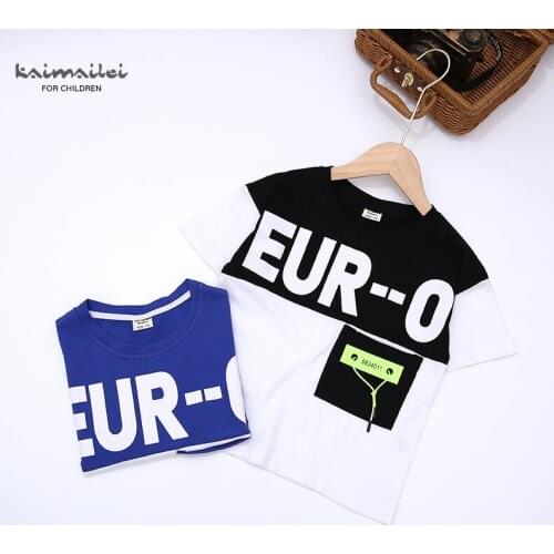 Boys print fashion short-sleeved childrens clothing baby casual short T Western summer round neck T-shirt pullover