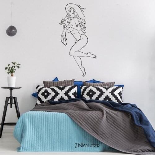 Hot Sexy Retro Pin Up Girl Wall Decals Beautiful Woman With Hat Wall Sticker For Bedroom Removable Wallpaper Art Mural H025