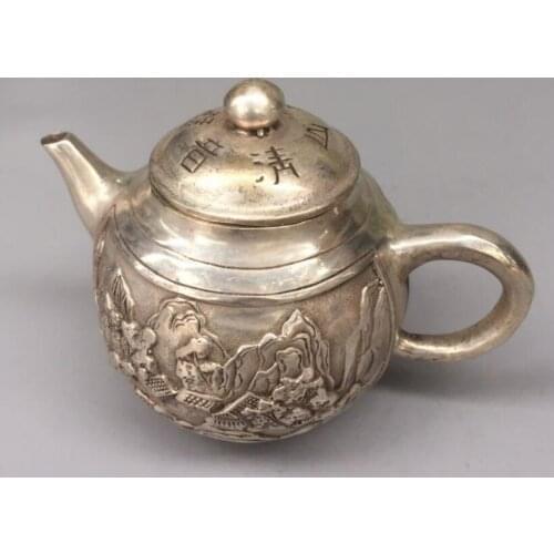 China White copper mountain water teapot crafts statue