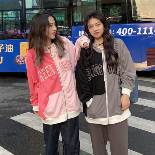 Splicing hooded 2021 new cardigan jacket loose anime hoodie hoodies women harajuku hoodie zip up hoodie graphic hoodies women