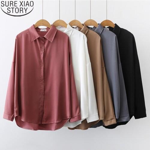 Korean Vintage Long Sleeve Womens Shirts Loose Blouse Women Polo Collar Single Breasted Solid Women Tops and Blouses 11331