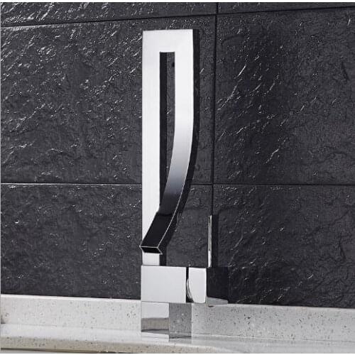Deck Mount ChromeCurved Spout Basin Sink Faucet Creative Design Bathroom Mixers with Hot and Cold Water Lavatory Sink Taps 1197C